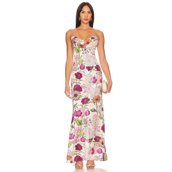 Katie May Dresses & Skirts - Katie Mae Tara Dress XL Pink Daisy Floral Print Maxi Dress Satin Gown MSRP $298
